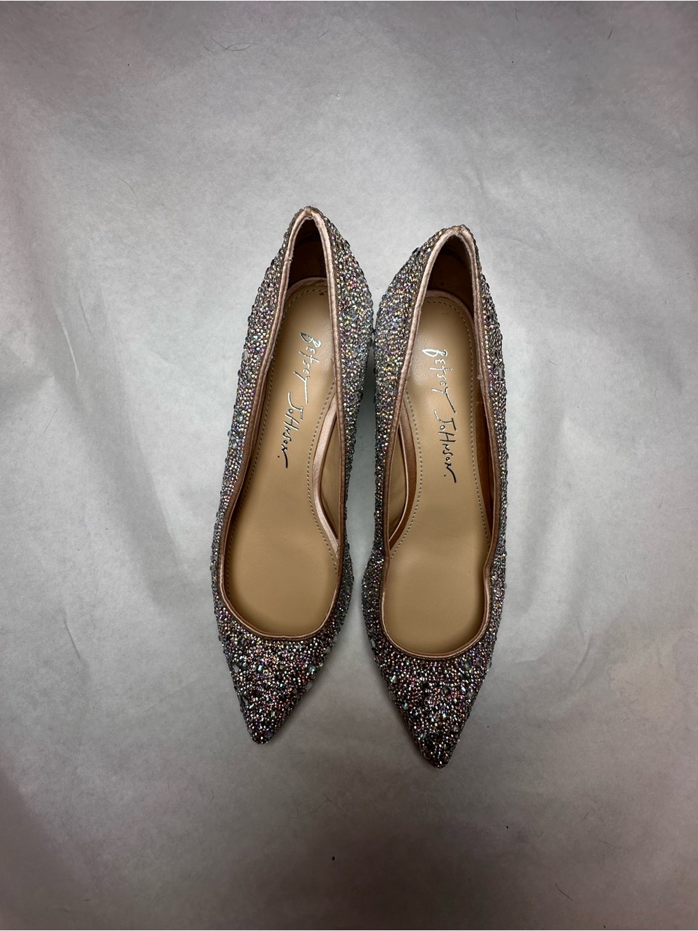 Betsey Johnson Iridescent Silver rhinestone Pointed Heels 6 - Picture 6 of 8